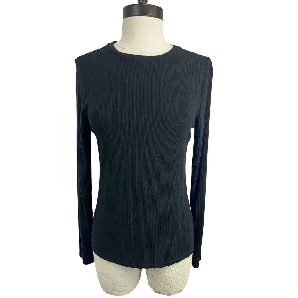 Splendid‎ Ribbed Long Sleeve Top Womens Small Black Excellent Crew Neck Stretch